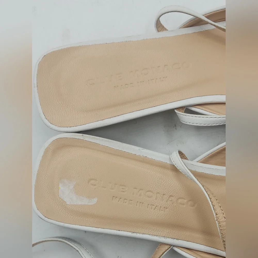 Club Monaco White Leather Pointed Toe Slingback Kitten Heels Size 37.5